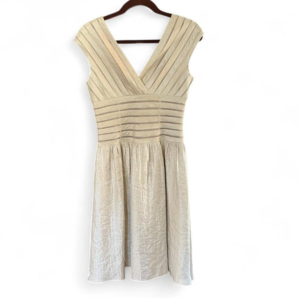 Vintage champagne gold sleeveless cocktail derby dress stretch bandage size 4